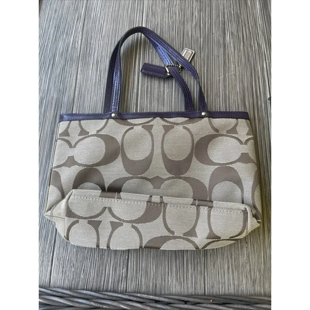 Coach Signature Stripe Satchel With Patent Leather Trim Handbag Purple F25771